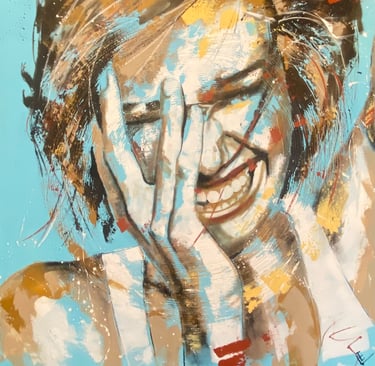 Vrouw lachend 100 x 100 cm