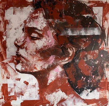 vrouw rood 80 x80 cm.