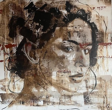 vrouw bruin 80 x80 cm.