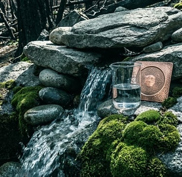 Glass of clean spring water showing 0.11 NTU clarity and natural mineral purity.