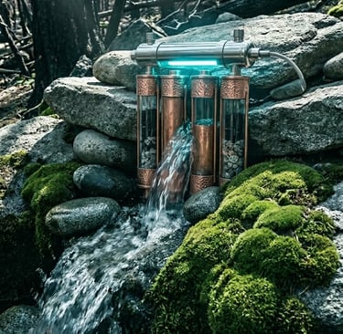 Pure spring water with sediment filtration and UV safety guard protection for safety.