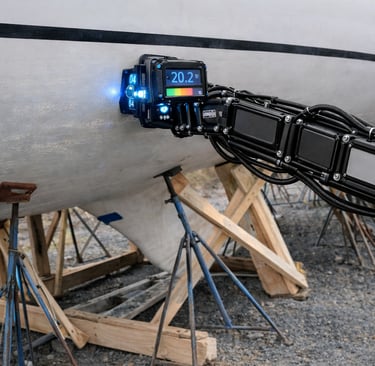 robot inspecting moisture vessel hull in shipyard