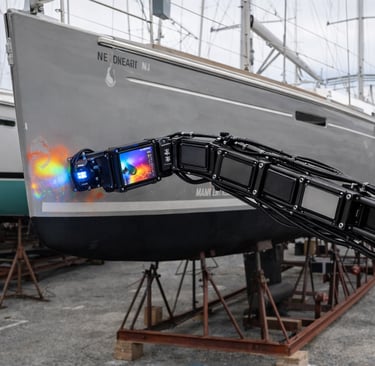 robot inspecting thermal imaging vessel hull in shipyard
