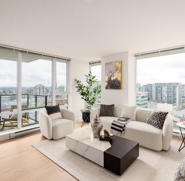 Elegant bedroom staging featuring luxurious bedding, and accent decor to enhance property appeal.