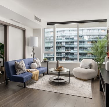 staged living room transformation in Vancouver, showcasing improved design and functionality.