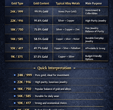 The Image of gold alloy composition chart infographics