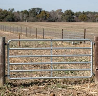 Close-up of a sturdy wire fence enclosing a lush green agricultural field under a bright sky.