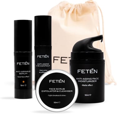 Set de cuidado facial antiedad Feten, que incluye crema hidratante, sérum, contorno de ojos y exfoli