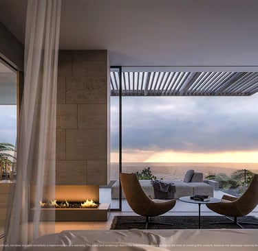 a bedroom with a view of the ocean