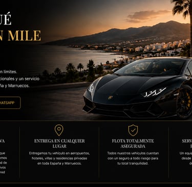 Black luxury Lamborghini sports car parked at sunset for Golden Mile Rent car hire services.