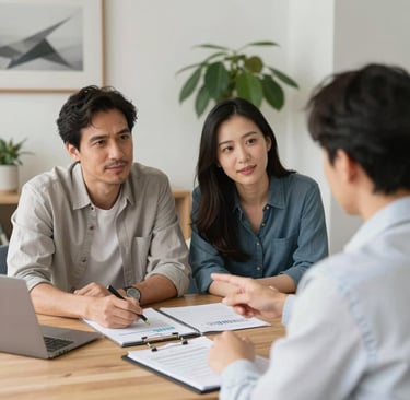 Couple reviewing disability insurance with an insurance agent