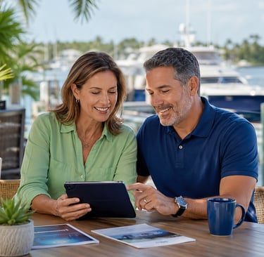 A couple reviewing customized insurance educational tools together