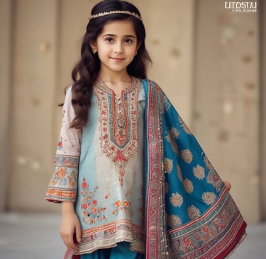 A cheerful girl twirling in a colorful dress from hatoo bachoo, outdoors on a sunny day