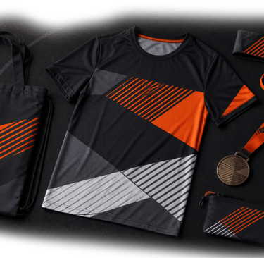 Custom race event merchandise kits including apparel, medals, bags and accessories