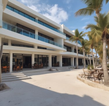 Craftsmen working meticulously in a well-equipped workshop in Cancún, assembling custom furniture.