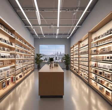 Technicians installing lighting fixtures in a high-end retail environment in Cancún.