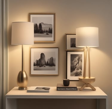 A sunlit corner of a living room with a plush armchair, a soft throw blanket, and a small wooden side table holding a steaming cup of tea and a stack of well-loved books.