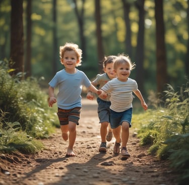 A tribal fire circle surrounded by rustic wooden benches, flickering flames casting dancing shadows on nearby forest foliage.