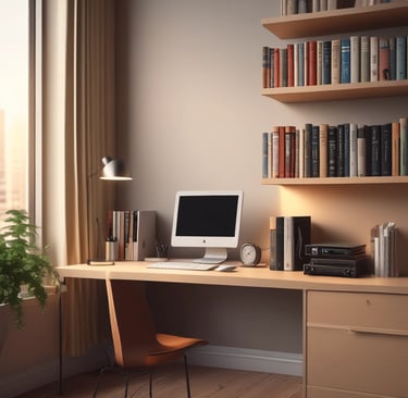 A welcoming workspace with books and a laptop, symbolizing study and communication.