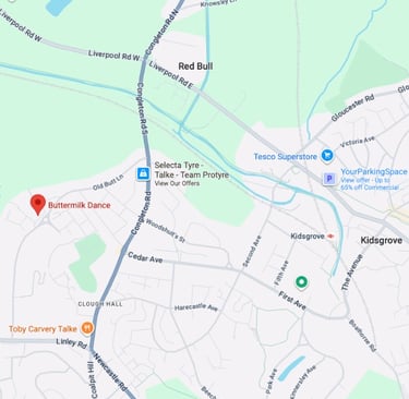 Map showing location of Buttermilk Dance Studio