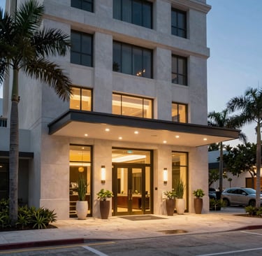 Interior of an exclusive Miami residence with floor-to-ceiling windows overlooking the ocean