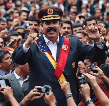 A person walking down a street holding a flag