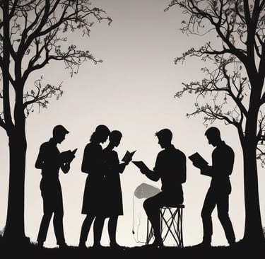 A lively crowd gathered under soft string lights, enjoying an outdoor movie screening at dusk in South Sudan.