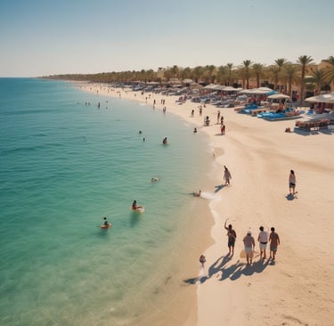 A boat traveling down a river next to a beach