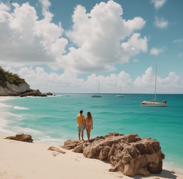 a couple of lawn chairs sitting on top of a sandy beach