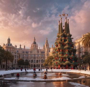 a city street at night decorated with christmas lights