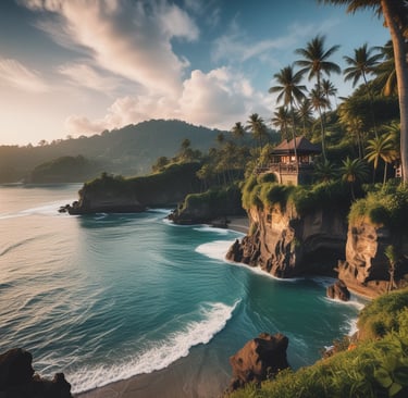 a pond with a fountain surrounded by fish