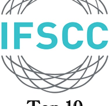 IFSCC Top 10 logo featuring teal text and a circular wireframe globe design.