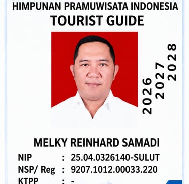 Official Indonesian Tourist Guide ID card for Melky Reinhard Samadi with HPI logo and QR code.