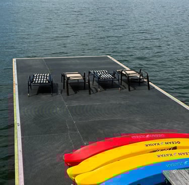 Larger Residential Dock, Small Mesh Composite Decking, Aluminum Framed Dock.