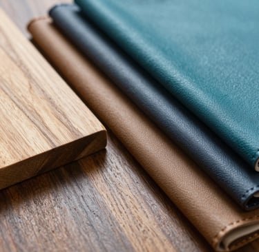 Close-up of finely crafted wood grain and fabric textures on a modern sofa from the ready-made collection.