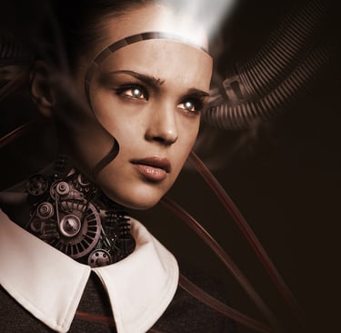 A woman connected to AI Interface