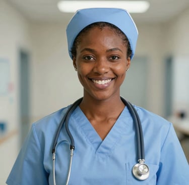 Two nurses sharing a laugh over coffee in a cozy break room.