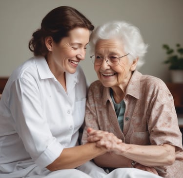 A recruiter and a nurse sharing a moment of encouragement during a job placement meeting.
