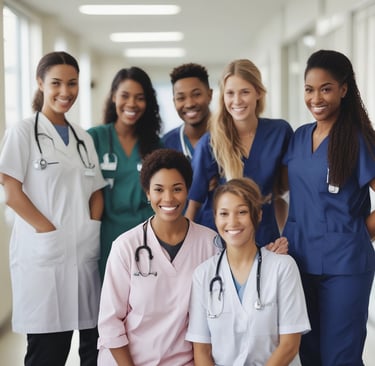 A bright and welcoming clinical staffing office with the Rose Care Clinical Staffing logo visible.