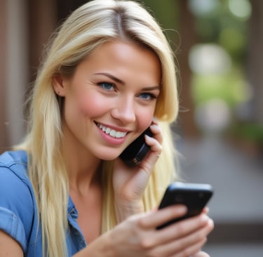 A cheerful woman lounging with headphones, visibly engaged in a video call