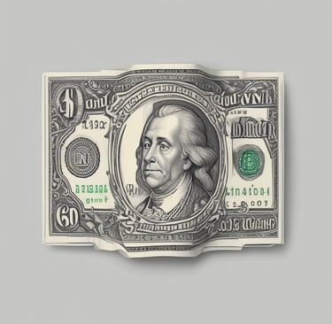 a man holding a jar with a savings label on it