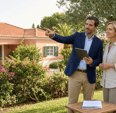 Property manager reviewing rental strategy with homeowners in the Algarve