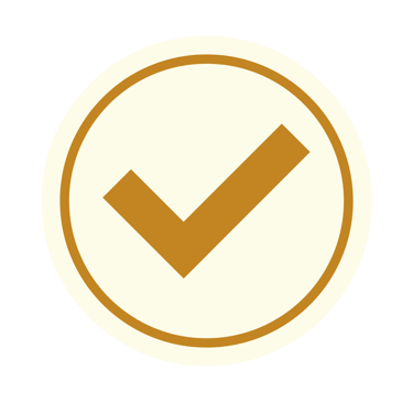 A gold check mark icon inside a white circle used for verification and success symbols.