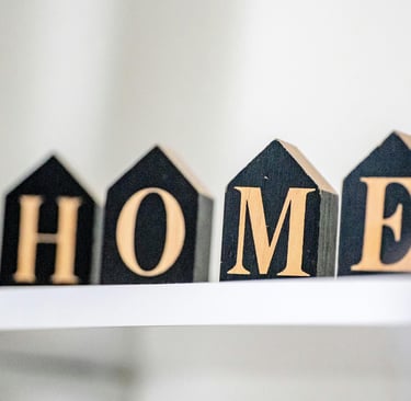 block letters spelling the word 'home'