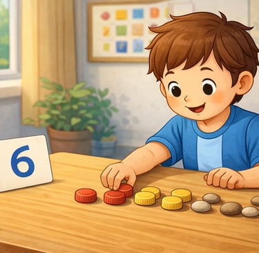 niño con NEE con actividad de conteo de tapitas