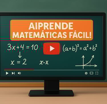 Monitor de computadora en un aula mostrando una pantalla con un video educativo de matemáticas, con ecuaciones y gráficos en 