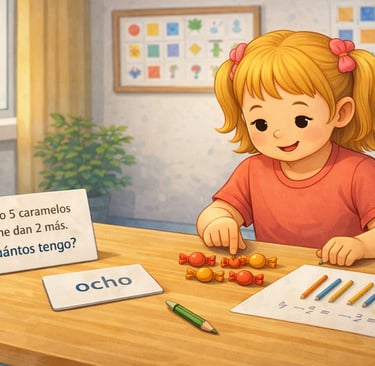 imagen de niña jugando con tarjetas de matemática
