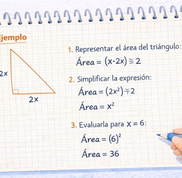 imagen de Ejemplo de lenguaje algebraico aplicado a un problema geométrico en un cuaderno cuadriculado.