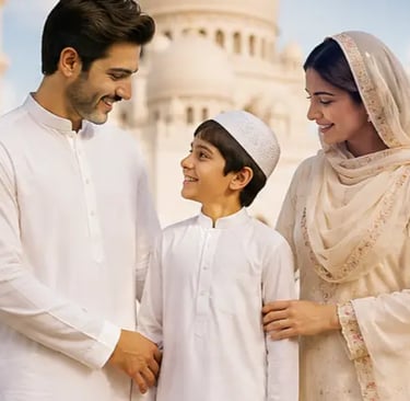 Eid Ul Adha festive fashion collection featuring traditional elegant outfits for men women and family wear