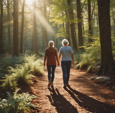 A joyful woman in her 60s laughing while gardening in a sunny backyard.